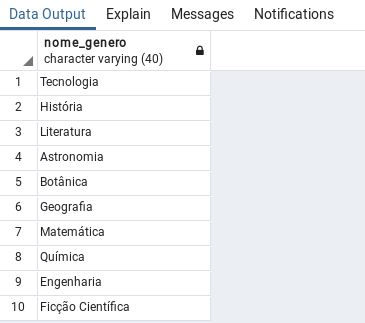 Gêneros de livros na tabela do postgres - consulta SQL com SELECT