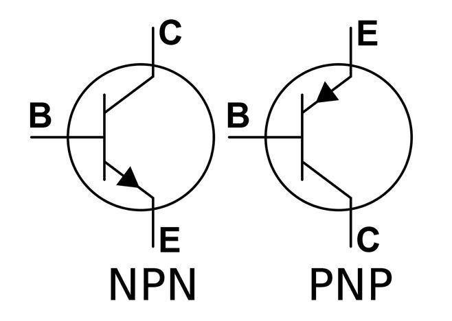 Símbolos de transistores bipolares: transistor NPN e transistor PNP