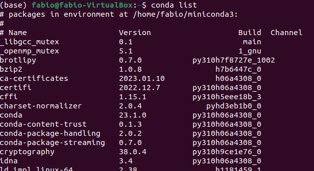 Lista de pacotes instalados pelo conda no Linux