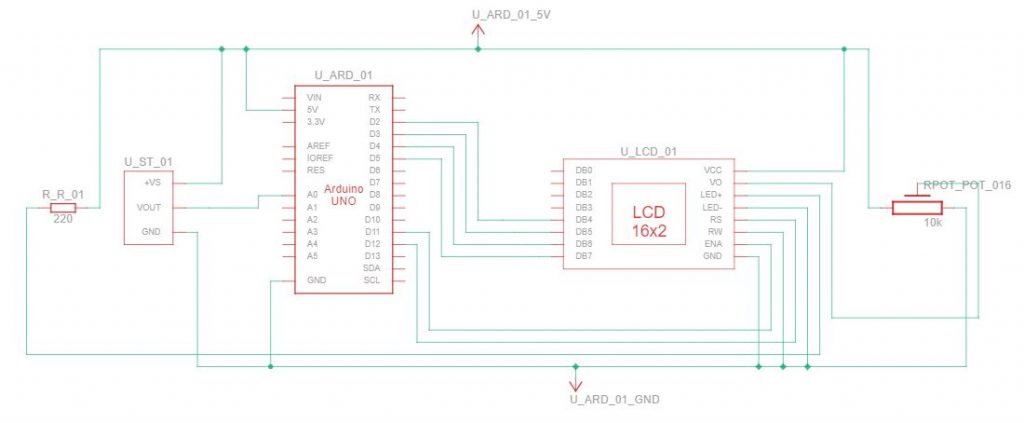 Sensor TMP36 e visor LCD no Arduino - Diagrama Esquemático